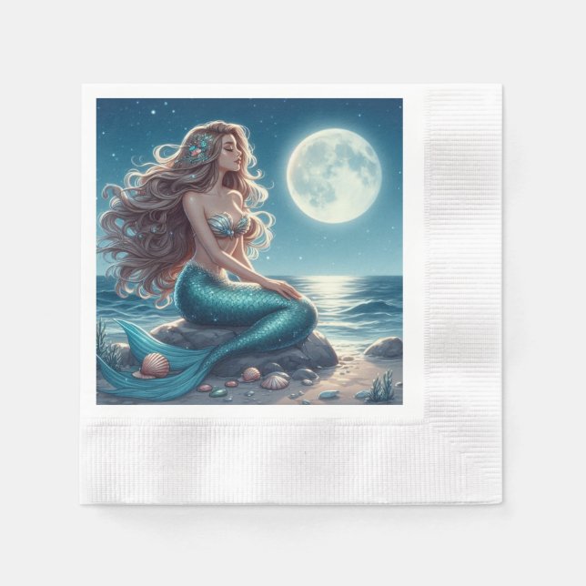 Mermaid on the beach at night napkin (Front)