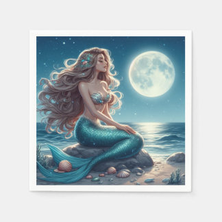 Mermaid on the beach at night napkin