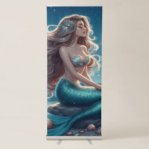 Mermaid on the beach at night retractable banner