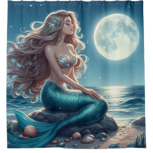 Mermaid on the beach at night shower curtain