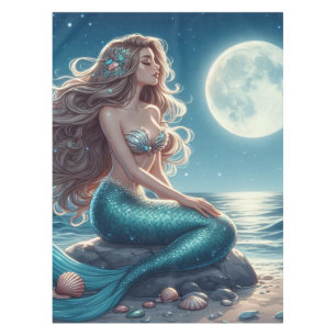 Mermaid on the beach at night tablecloth
