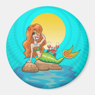 Mermaid on the Rocks with Friend under Yellow Moon Magnet
