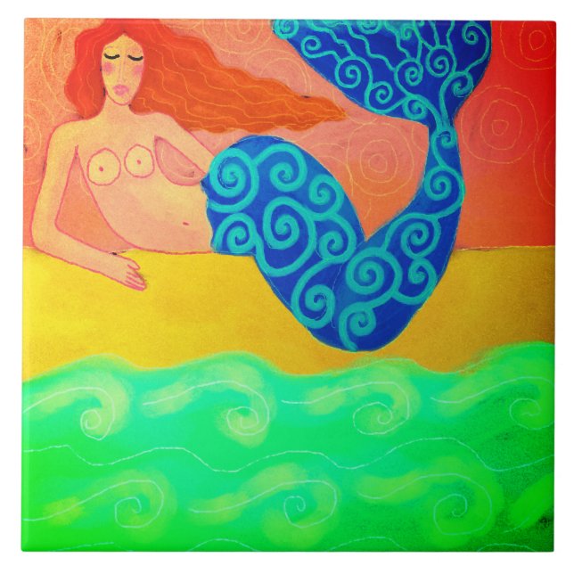 Mermaid on the Shore Abstract Painting Tile (Front)