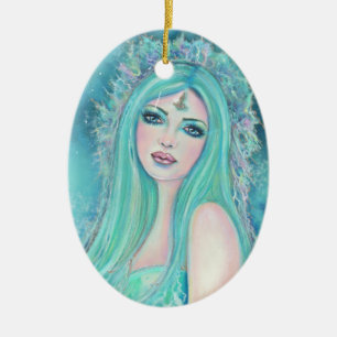 Mermaid one with the sea art by Renee Lavoie  Ceramic Tree Decoration