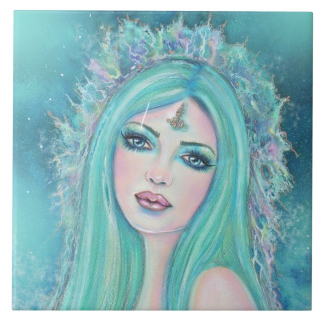 Mermaid one with the sea art by Renee Lavoie  Tile (Front)