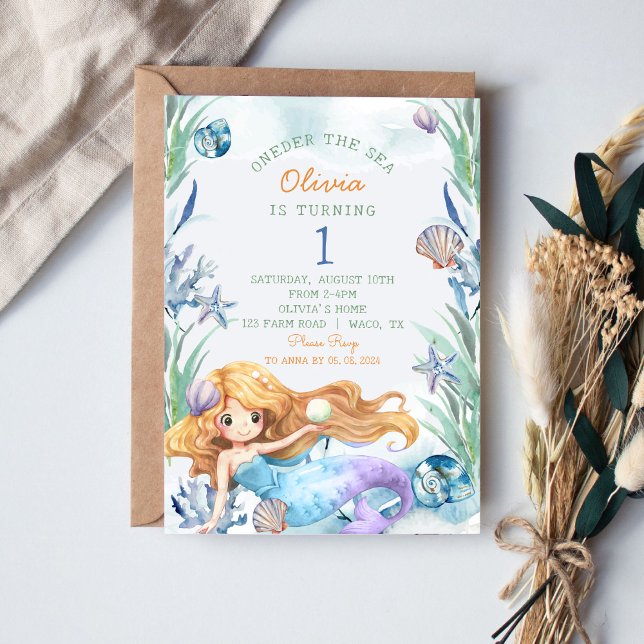 Mermaid Oneder The Sea 1st Birthday Girl Party Invitation (Creator Uploaded)
