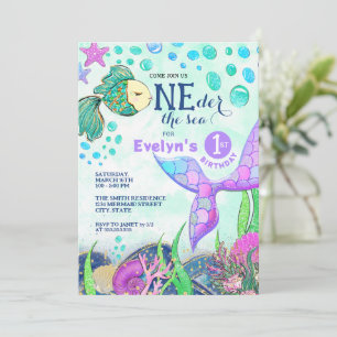 Mermaid ONEder the Sea 1st Birthday Invitation