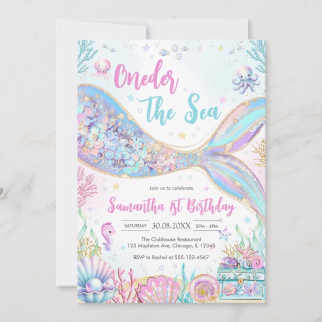 Mermaid Oneder the Sea 1st Birthday Invitation (Front)