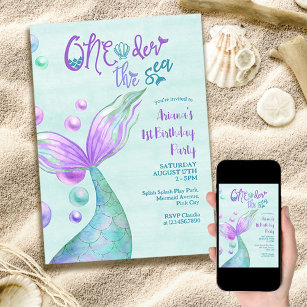 Mermaid Oneder the Sea 1st Birthday Invitation