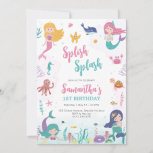 Mermaid Oneder The Sea 1st Birthday Invitation