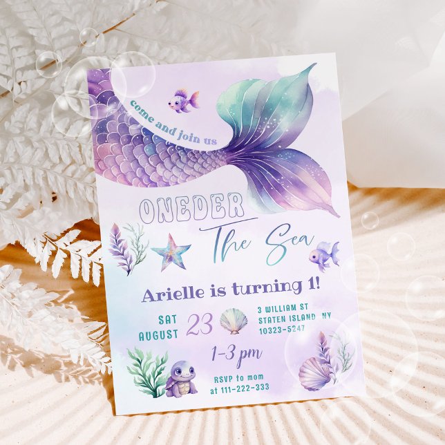 Mermaid ONEder the sea 1st birthday party Invitation (Creator Uploaded)