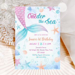 Mermaid Oneder The Sea 1st Birthday Party Invitation