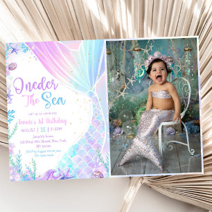 Mermaid Oneder The Sea 1st Birthday Party Photo Invitation