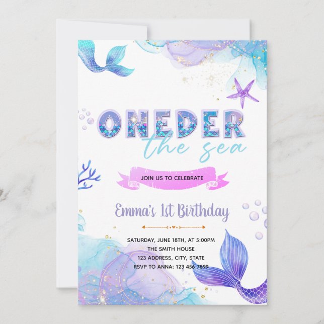Mermaid Oneder the sea invitation (Front)