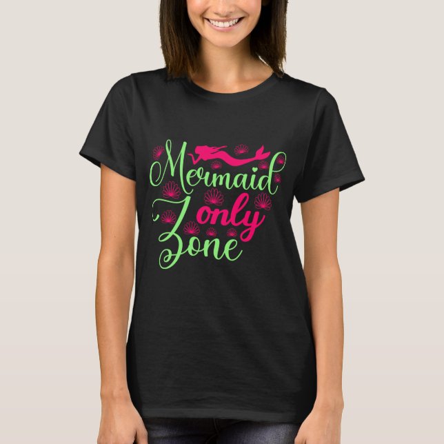 Mermaid Only Zone in Hot Pink and Neon Green T-Shirt (Front)