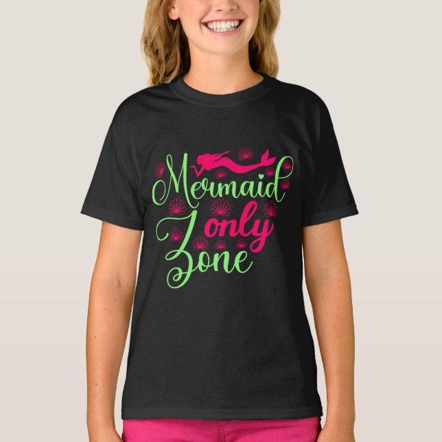 Mermaid Only Zone in Hot Pink and Neon Green T-Shirt (Front)