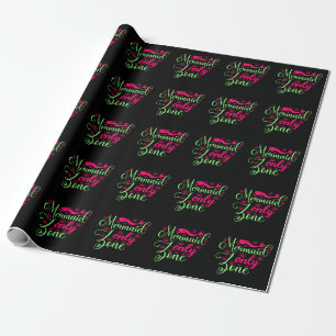 Mermaid Only Zone in Hot Pink and Neon Green Wrapping Paper