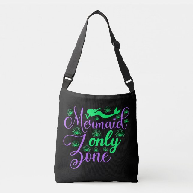 Mermaid Only Zone in Neon Green and Purple Crossbody Bag (Front)