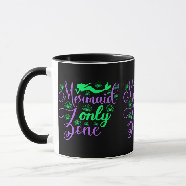 Mermaid Only Zone in Neon Green and Purple Mug (Left)