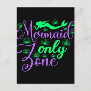 Mermaid Only Zone in Neon Green and Purple Postcard