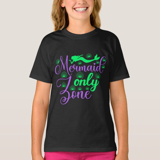 Mermaid Only Zone in Neon Green and Purple T-Shirt (Front)
