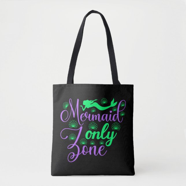 Mermaid Only Zone in Neon Green and Purple Tote Bag (Front)