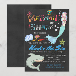 Mermaid or Shark Co-Ed Joint Birthday Invitation