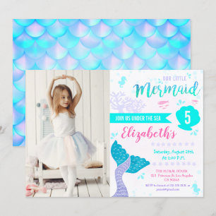 Mermaid or Under The Sea Aqua Teal Birthday Photo Invitation
