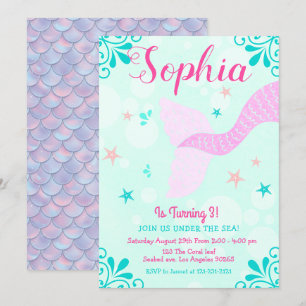 Mermaid or Under The Sea Aqua Teal Splash Birthday Invitation