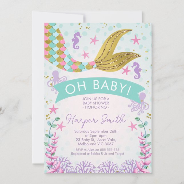 Mermaid Or Under The Sea Baby Shower Invitation (Front)