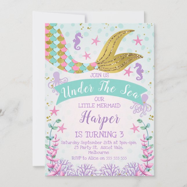 Mermaid Or Under The Sea Birthday invitation (Front)