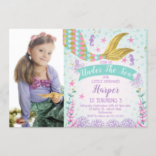 Mermaid Or Under The Sea Photo Birthday invitation