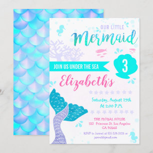 Mermaid or Under The Sea Splash Aqua Teal Birthday Invitation