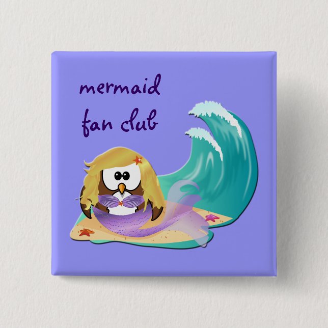 mermaid owl 15 cm square badge (Front)