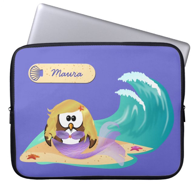 mermaid owl laptop sleeve (Front)