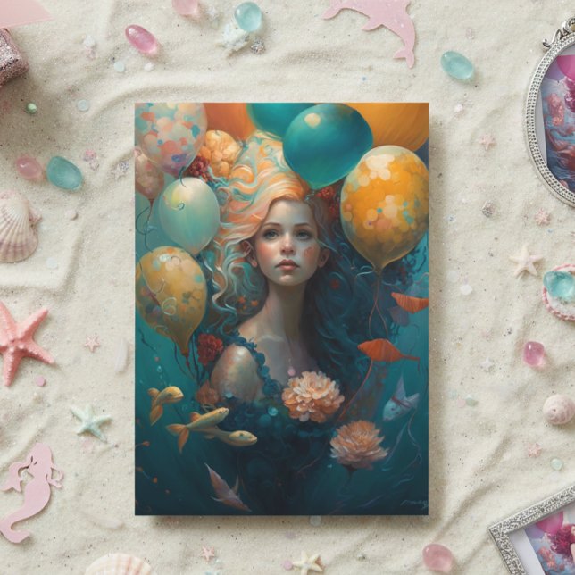 Mermaid  Painting Birthday Balloons  Card (Creator Uploaded)