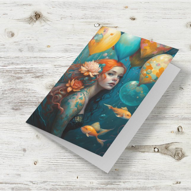 Mermaid  Painting Birthday Balloons  Card (Creator Uploaded)