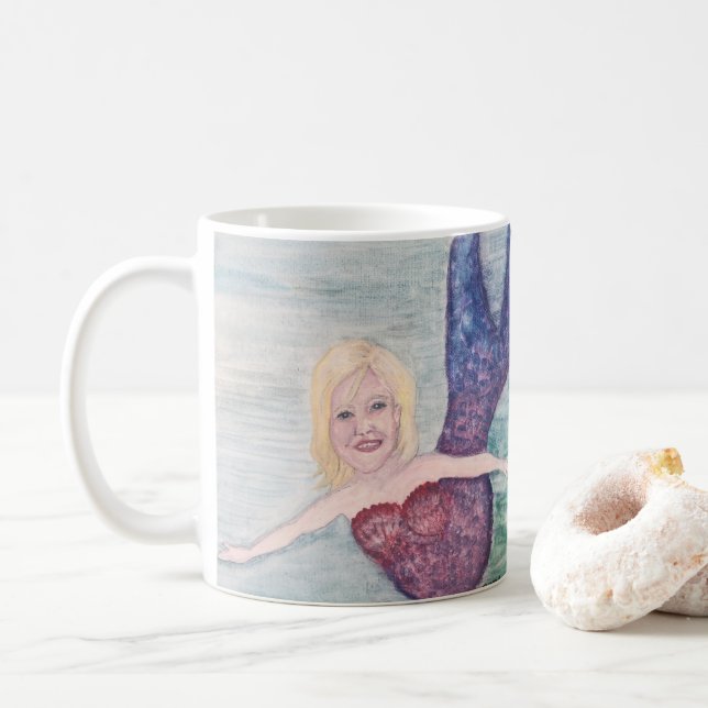 Mermaid Painting Illustration Coffee Mug (With Donut)
