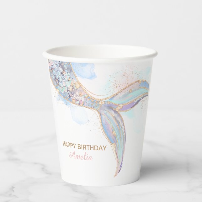 Mermaid paper cups, Mermaid birthday decor Cups (Front)