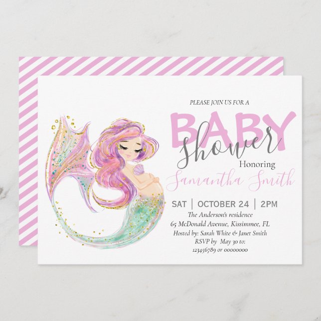 Mermaid Party Baby Shower Announcement (Front/Back)