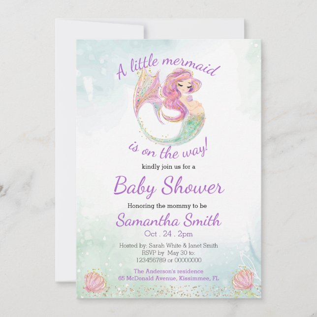 Mermaid Party Baby Shower Glitter Under The Sea Invitation (Front)