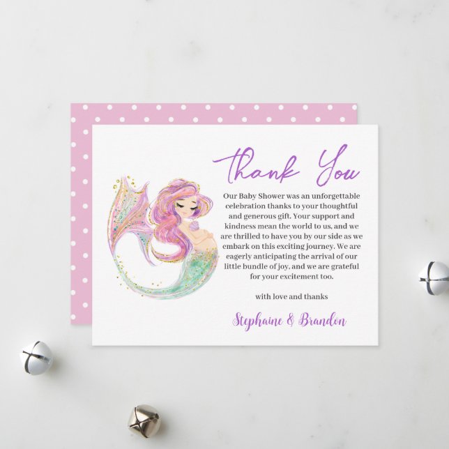 Mermaid Party Baby Shower Under The Sea Thank You Holiday Card (Front/Back In Situ)