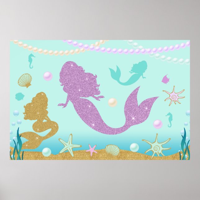 Mermaid Party Backdrop Mermaid Poster (Front)