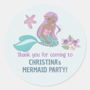 Mermaid Party Black Girl Birthday Pastel Teal Classic Round Sticker