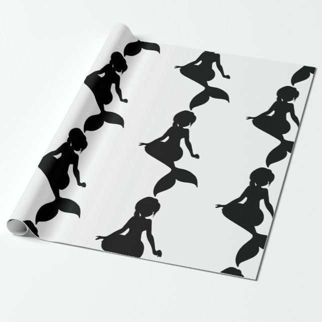 Mermaid Party black Wrapping Paper  (Unrolled)