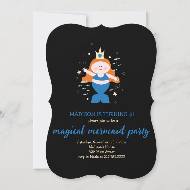 Mermaid Party Blue Sea Life Birthday Party Invitation (Front)
