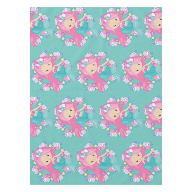 Mermaid Party Blue Tablecloth (Front)