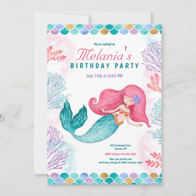 Mermaid Party  Invitation (Front)