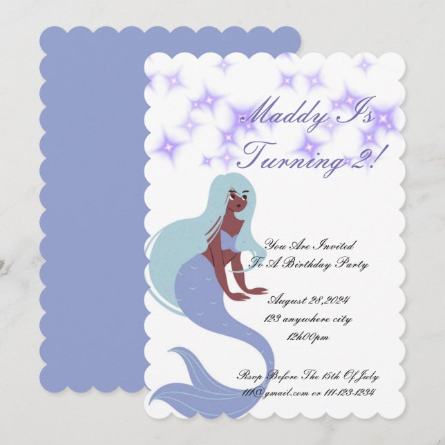 Mermaid Party Invitation for girls (Front/Back)