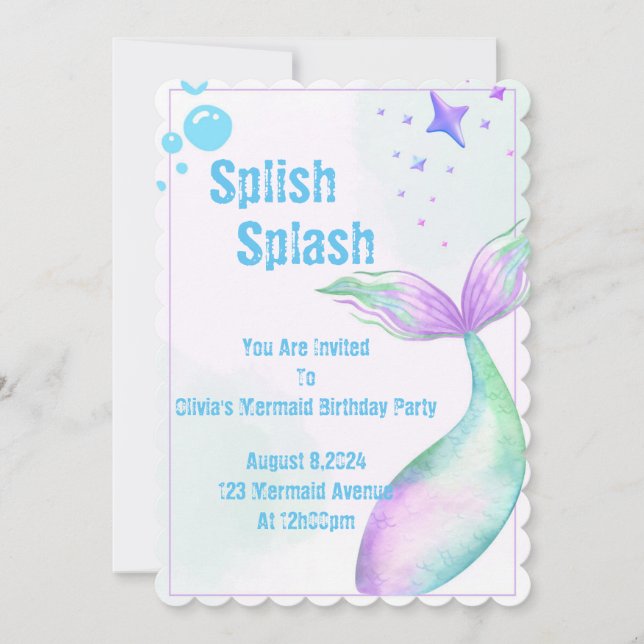 Mermaid Party Invitation for girls (Front)